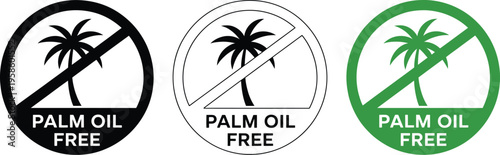 Palm Oil Free Icon, solid style vector illustration showing no palm oil symbol, trans fat free prohibition badge, healthy food label, forbidden emblem, and nutrition safety concept design.