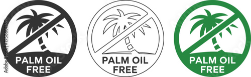 Palm Oil Free Icon, solid style vector illustration showing no palm oil symbol, trans fat free prohibition badge, healthy food label, forbidden emblem, and nutrition safety concept design.