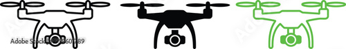 Three different visual styles of a quadcopter drone with camera attachment