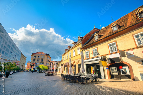 View of street with residential houses in historic centre city. Zagreb, Croatia