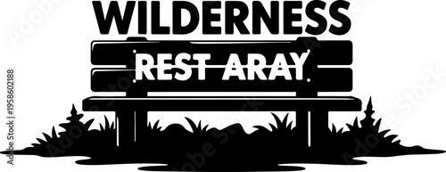 Wilderness, outdoor, rest area, sign vector, black silhouette, camping, travel