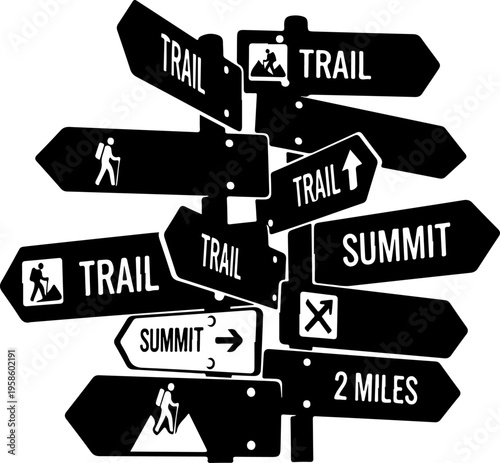 Set of 12 trail and summit direction signs vector