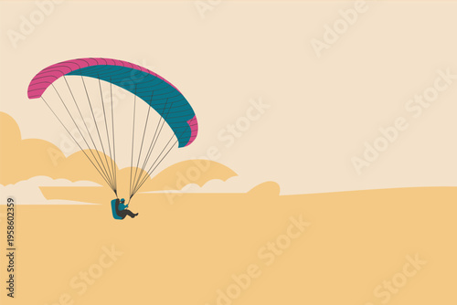 Paragliding Adventure Flat Illustration, adventure travel concept with copy space