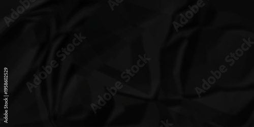 Crumple crushed black paper obsolete rumple craft design. wrinkle ripped creased crumple aged closeup recycled document grunge paper background.