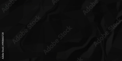 Crumple crushed black paper obsolete rumple craft design. wrinkle ripped creased crumple aged closeup recycled document grunge paper background.