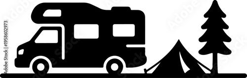 Vector RV camper van and camping icons set