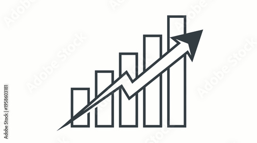 Bar chart illustration with an upward trending arrow, symbolizing business growth, success, and positive progress on an isolated white background.