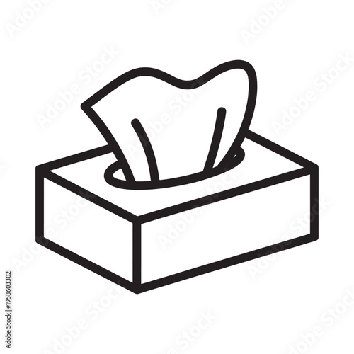 Simple line drawing depicting a box of facial tissues partially used