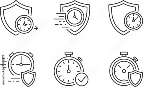 Long Term Protection Icon Set, solid style vector illustration showing security, safety shield