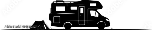 Motorhome, camper van, RV icon, recreational vehicle silhouette