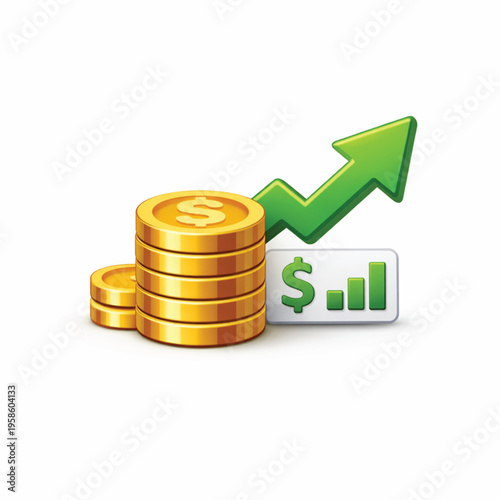 Financial Success Dollar Growth Chart Coins Profit Increase 3D Illustration