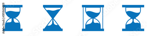 3d blue hourglass icons set with sand timer isolated on white background