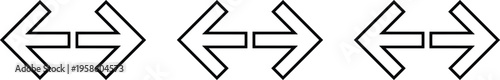 Trio of minimalist black and white double ended outline arrows pointing in opposite directions for horizontal navigation and interface comparison symbols