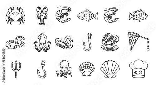 Collection of Hand-Drawn Nautical and Marine Life Sketches for Creative Projects