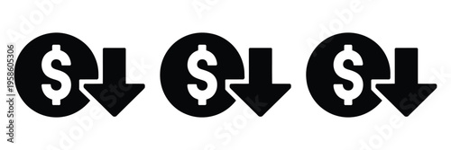 Cost reduction icon set, business and finance vector symbols representing expense cutting, budget savings, and financial efficiency, minimal flat and outline design for analytics dashboards, reports