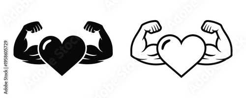 Flexed Bicep Arm Strength Line Icon Minimal Muscle Power Vector Illustration