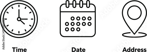 Calendar with  time, date, and location logo