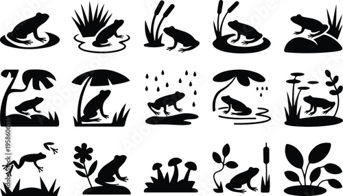 Frog Silhouette Icon Collection Set