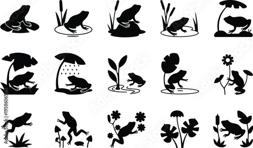 Frog Silhouette Icon Collection Set