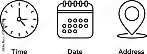 Calendar with  time, date, and location logo