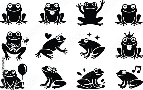 Frog Silhouette Icon Collection Set