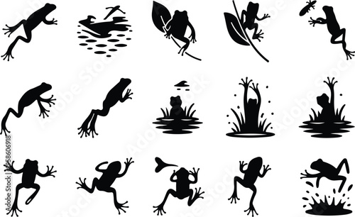 Frog Silhouette Icon Collection Set