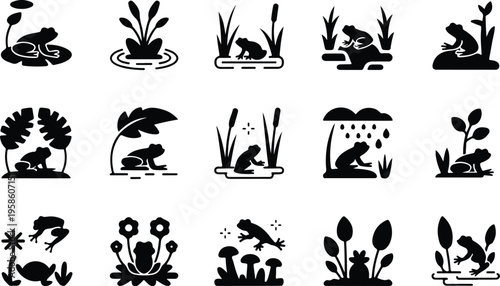Frog Silhouette Icon Collection Set