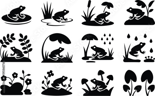Frog Silhouette Icon Collection Set