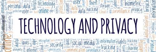 Technology and Privacy word cloud conceptual design isolated on white background.