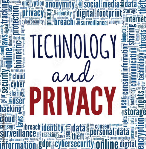 Technology and Privacy word cloud conceptual design isolated on white background.