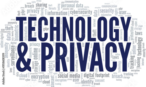 Technology and Privacy word cloud conceptual design isolated on white background.