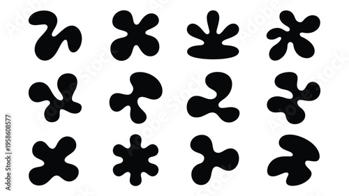 Minimalist vector illustration showcasing abstract black shapes on white background for design elements