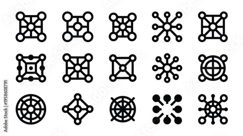 Minimalist techno geometric shapes and symbols collection for design