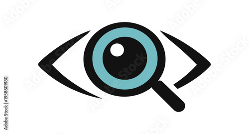 Eye search icon, vision and magnifier symbol, minimal outline vector illustration, focus and find concept for interface design isolated on transparent background