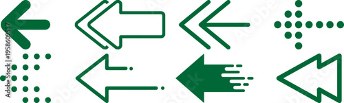 Collection of green arrow icons diverse vector designs for navigation and direction perfect for web and app interfaces