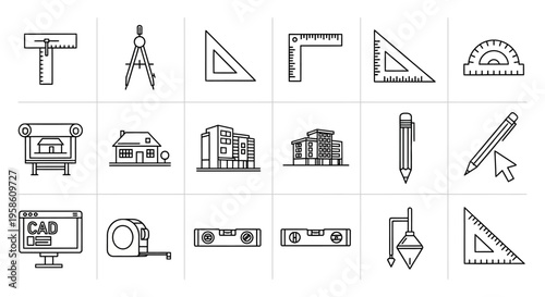 Collection of Technical Drawing Tools and Measuring Instruments for Precision Work