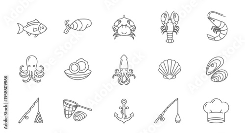 Collection of Diverse Marine and Beach Life Icons for Travel and Leisure