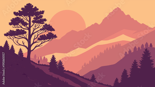 Geometric Mountain Sunset