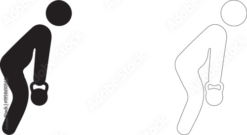 Kettlebell Swing. Outline and filled vector icon.