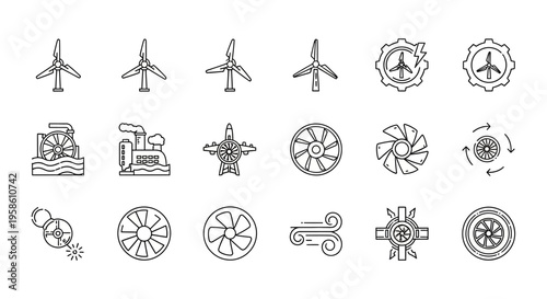 Collection of Diverse Mechanical and Nautical Icons for User Interface Design