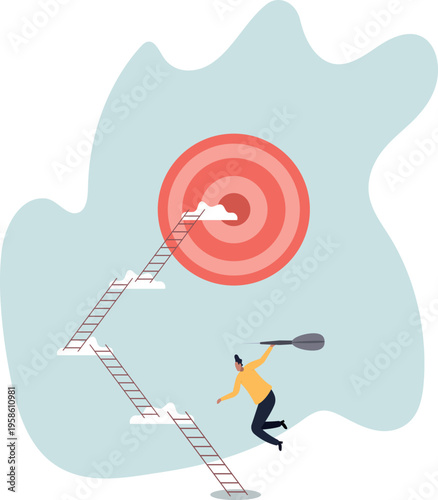 Dream big aim high, ambition and challenge to success in business, motivation to achieve big goal or target, career development .human life and situation.