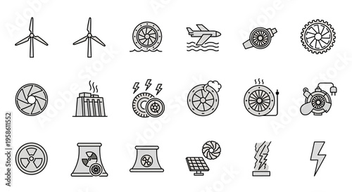 Collection of Eco-Friendly Renewable Energy Icons for Sustainable Power