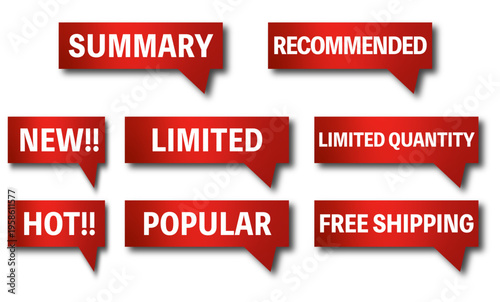 赤い販促用リボンバッジ・吹き出しセット