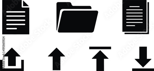 Simple black and white icons representing file management and document operations