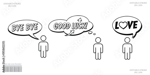 Speech bubbles illustration with bye bye good luck love emotional communication design