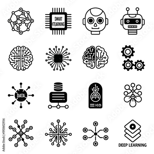 Collection of artificial intelligence and machine learning icons