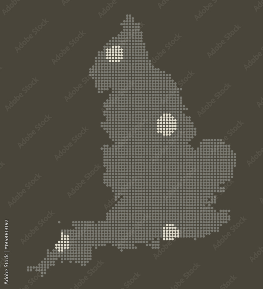 Obraz premium England Dotted Map in Earthy Brown and Gold Luxury Gradient Vector with Glowing Spots