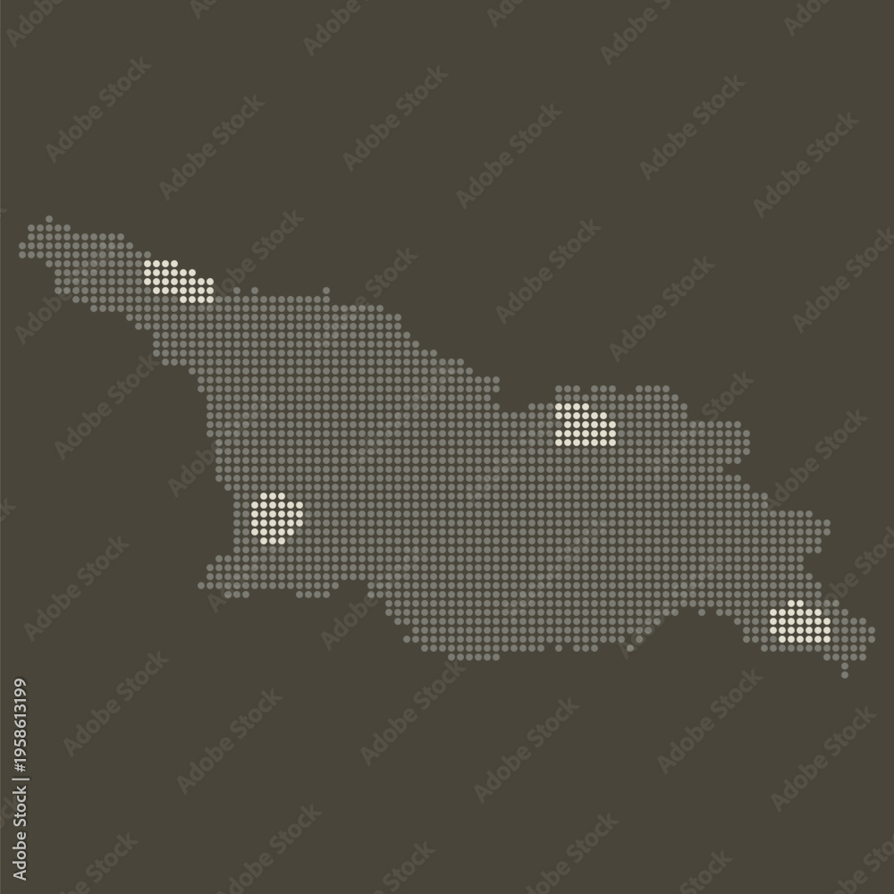 Fototapeta premium Georgia Dotted Map in Earthy Brown and Gold Luxury Gradient Vector with Glowing Spots