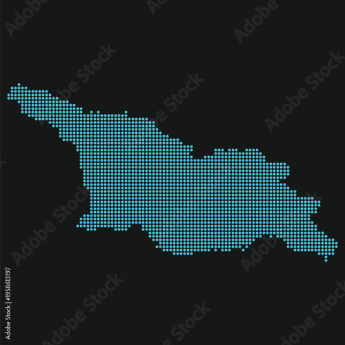 Light Blue Dotted Georgia Vector Map on Black Background Neon Digital Tech Style
