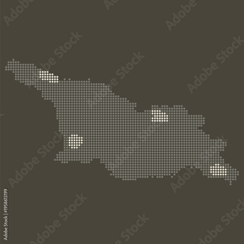 Georgia Dotted Map in Earthy Brown and Gold Luxury Gradient Vector with Glowing Spots